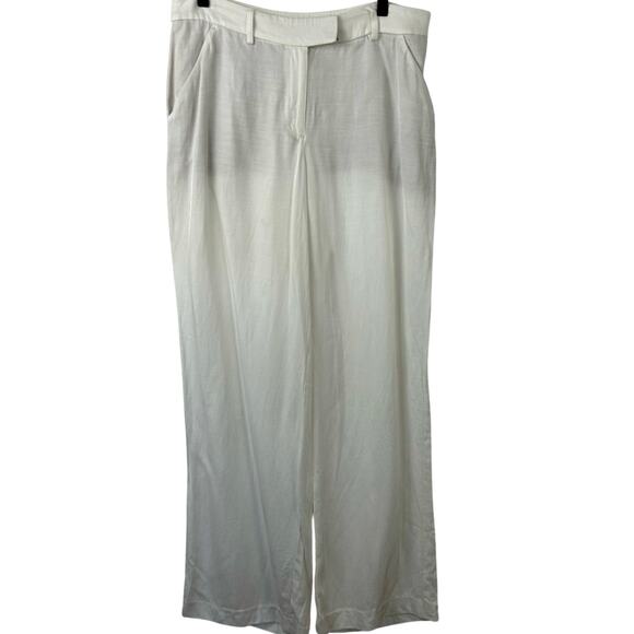 Express Women Editor Relaxed Trouser Linen Wide Leg Preppy Office Ivory Size 10 - Picture 1 of 8